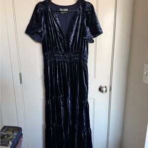 Anthropologie Somerset Maxi Dress Velvet Edition Cobalt Navy Blue